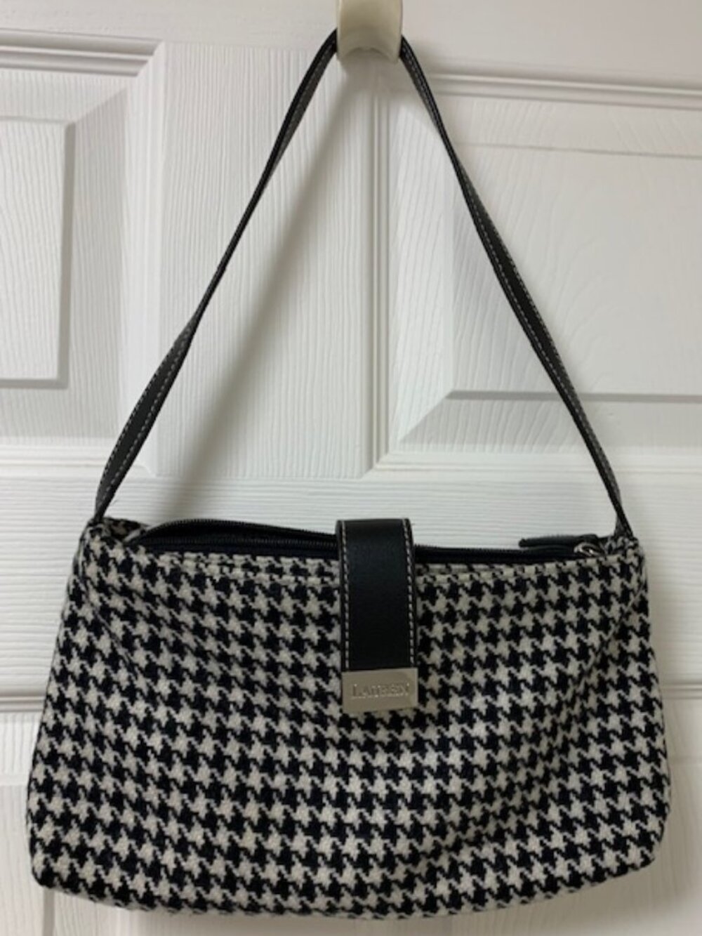 LAUREN Ralph Lauren Classic Houndstooth Shoulder Bag Vintage Black Cream Y2K